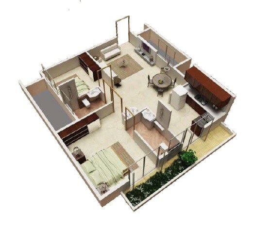 Floor plan of 2 BHK 1068 Sq. Ft. Apartment in Barkat Prosper Homes Bliss, Bangalore