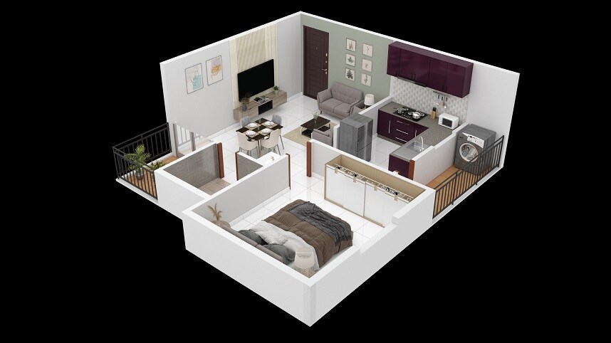 Floor plan of 1 BHK 596 Sq. Ft. Apartment in Bavisha Bentley Greens, Bangalore