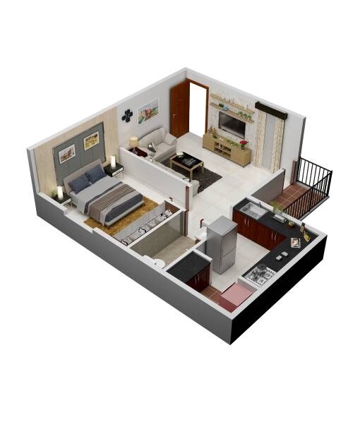 Floor plan of 1 BHK 631 Sq. Ft. Apartment in Bavisha Gardeniaa Phase 2, Bangalore