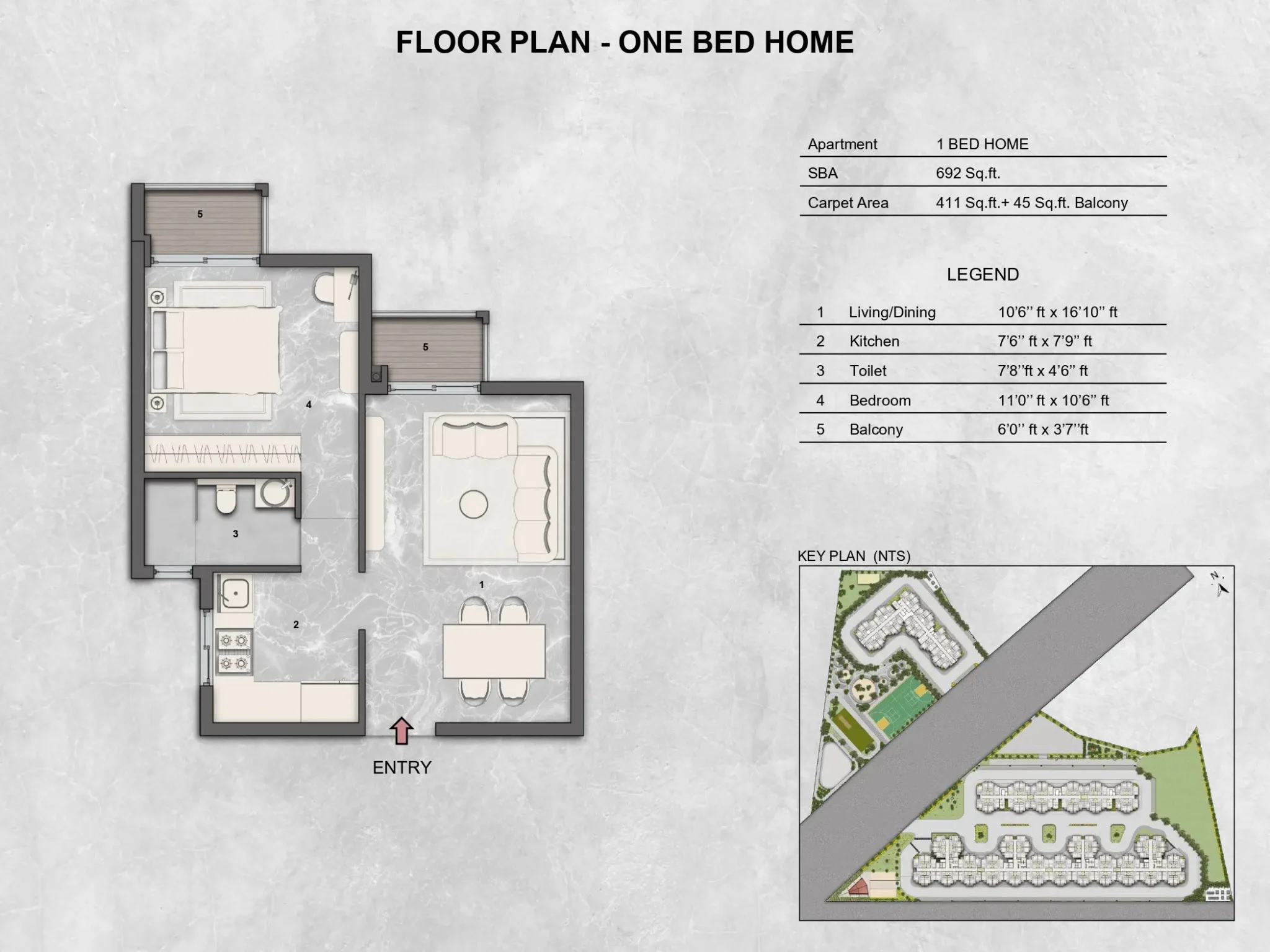 1 BHK 692 Sq. Ft. Apartment in BCD City