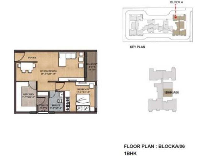 Floor plan of 1 BHK 750 Sq. Ft. Apartment in BCD Paradiso Phase I, Bangalore