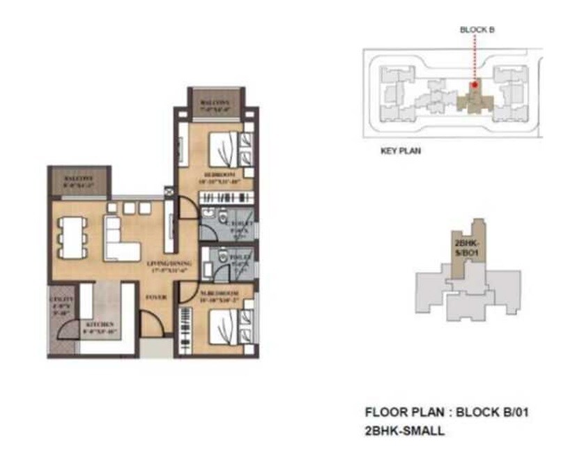 Floor plan of 2 BHK 1050 Sq. Ft. Apartment in BCD Paradiso Phase I, Bangalore