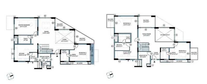 Floor plan of 4 BHK 4045 Sq. Ft. Apartment in BCM Panache, Bangalore