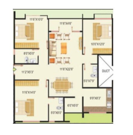 Floor plan of 3 BHK 1510 Sq. Ft. Apartment in Benchmark Serenity, Bangalore