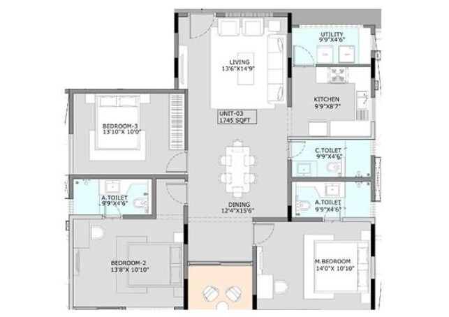 3 BHK 1745 Sq. Ft. Apartment