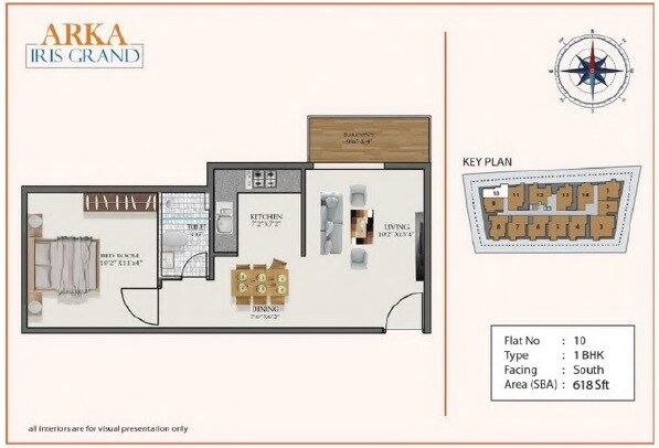 Floor plan of 1 BHK 618 Sq. Ft. Apartment in Bhaarath Arka Iris Grand, Bangalore