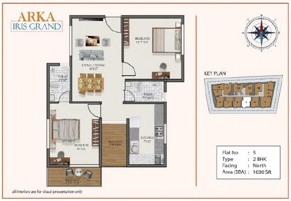 Floor plan of 2 BHK 1030 Sq. Ft. Apartment in Bhaarath Arka Iris Grand, Bangalore