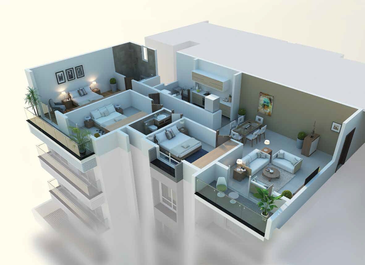 Floor plan of 3 BHK 1871 Sq. Ft. Apartment in Bhadra Landmarks Legacy, Bangalore
