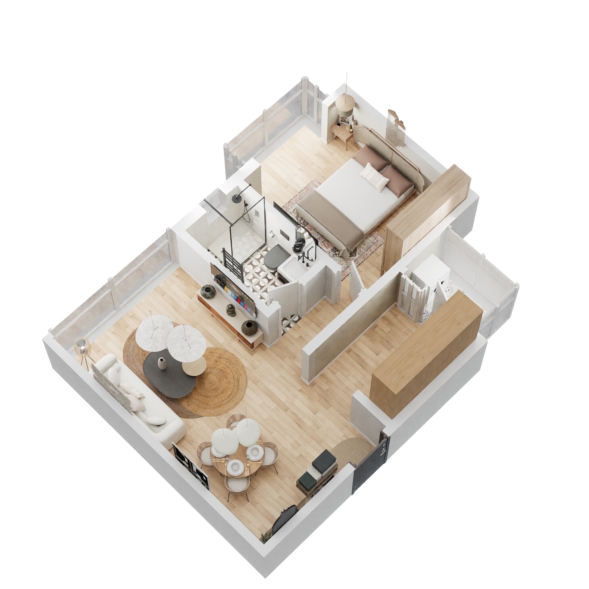 Floor plan of 1 BHK 675 Sq. Ft. Apartment in Bhartiya City Nikoo Homes 4, Bangalore