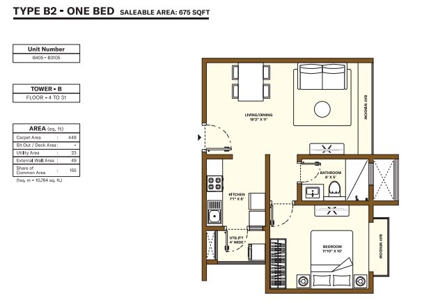  1 BHK Apartment at Bhartiya City Nikoo Homes 4, Kannur – for Rent