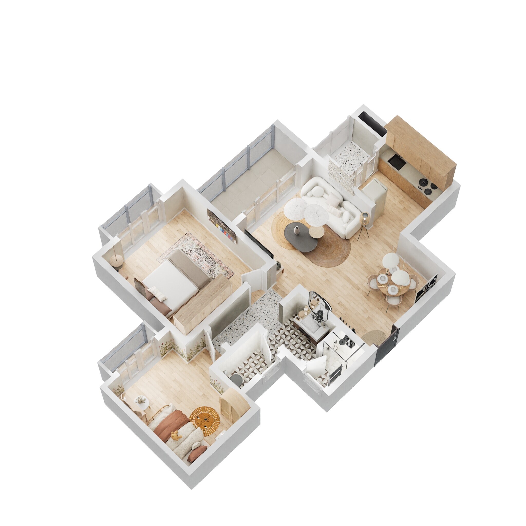 Floor plan of 1 BHK 977 Sq. Ft. Apartment in Bhartiya City Nikoo Homes 4, Bangalore
