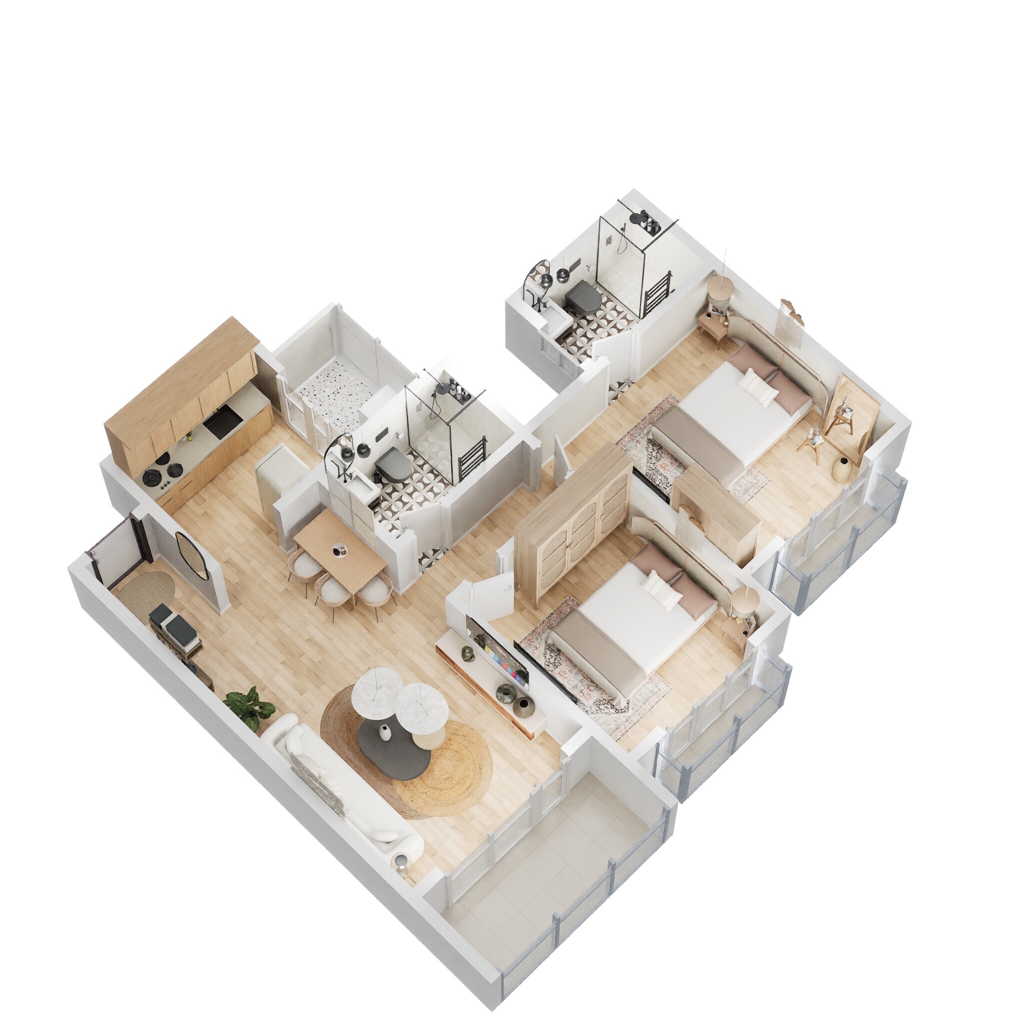 Floor plan of 2 BHK 1069 Sq. Ft. Apartment in Bhartiya City Nikoo Homes 4, Bangalore
