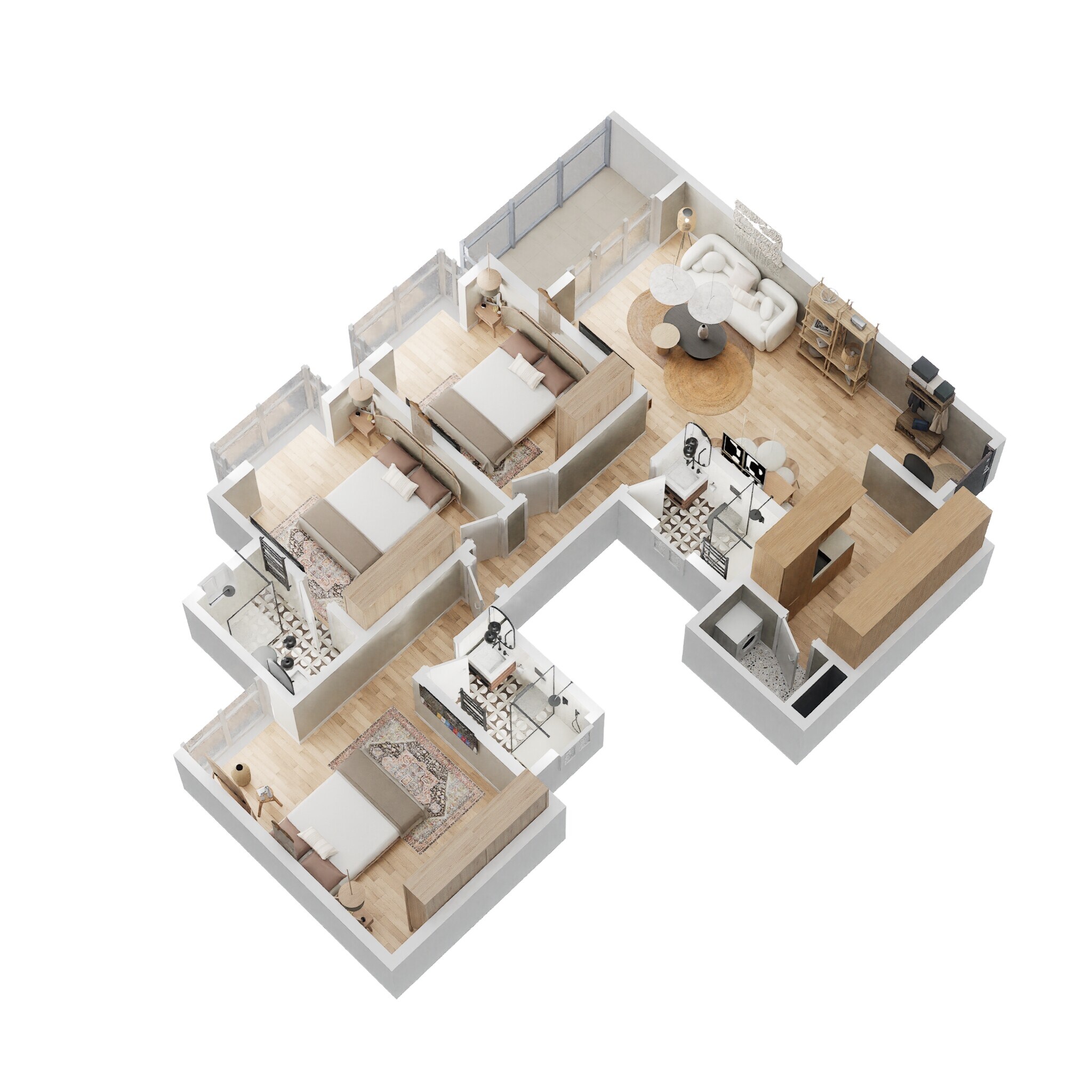 Floor plan of 3 BHK 1574 Sq. Ft. Apartment in Bhartiya City Nikoo Homes 4, Bangalore