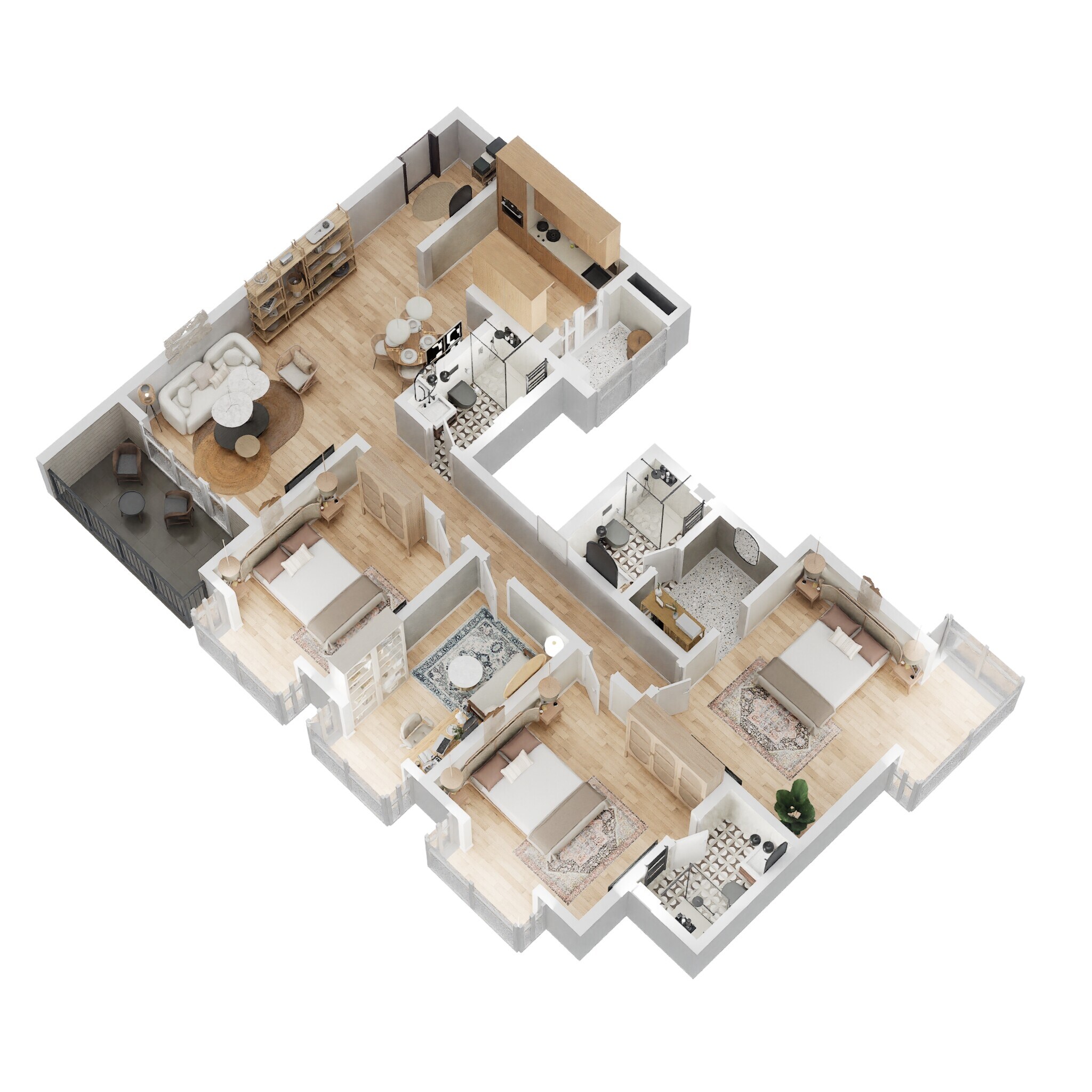 Floor plan of 3 BHK 1834 Sq. Ft. Apartment in Bhartiya City Nikoo Homes 4, Bangalore