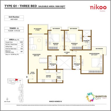  3 BHK Apartment at Bhartiya City Nikoo Homes 5, Thanisandra Main Road – for Sale