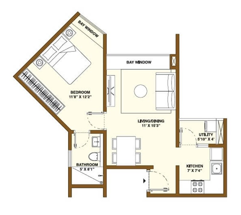 1 BHK 977 Sq. Ft. Apartment