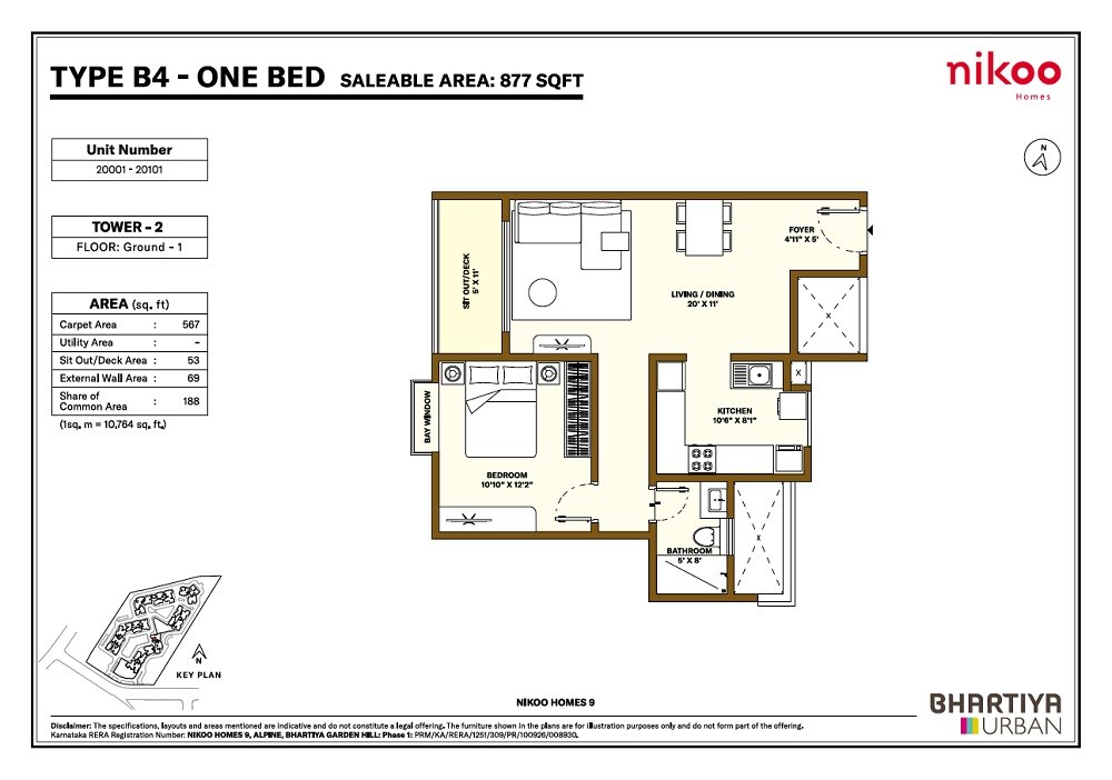 1 BHK 877 Sq. Ft. Apartment