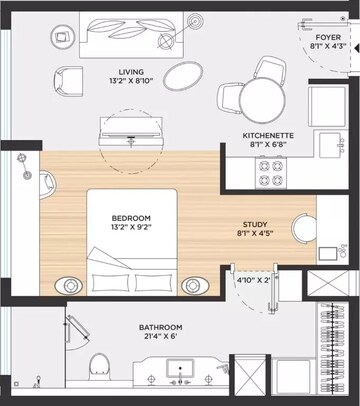  1 BHK Apartment at Bhartiya Leela Residences, Thanisandra Main Road – for Rent
