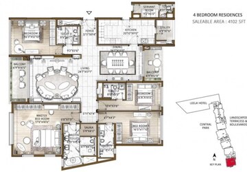  4 BHK Apartment at Bhartiya Leela Residences, Thanisandra Main Road – for Rent