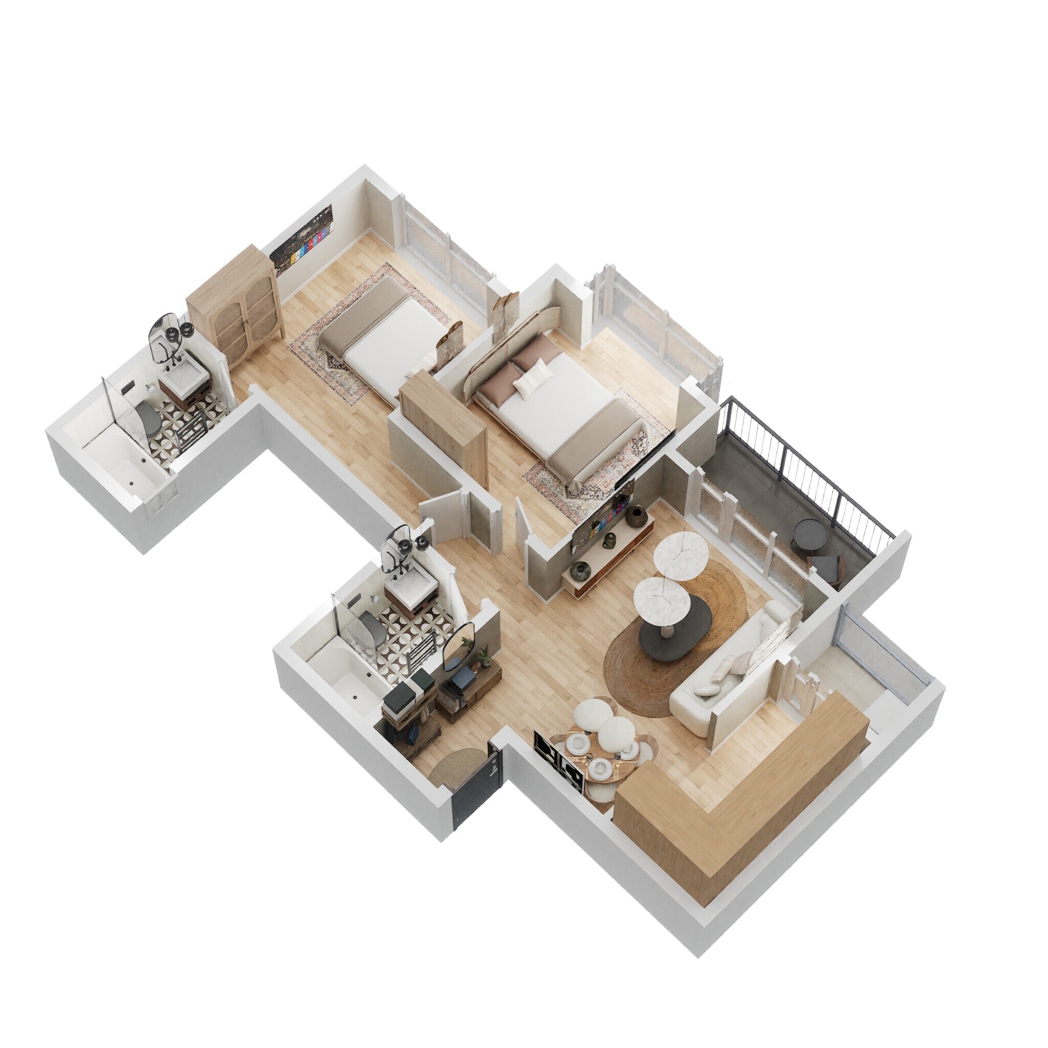 Floor plan of 2 BHK 1056 Sq. Ft. Apartment in Bhartiya Nikoo Homes, Bangalore