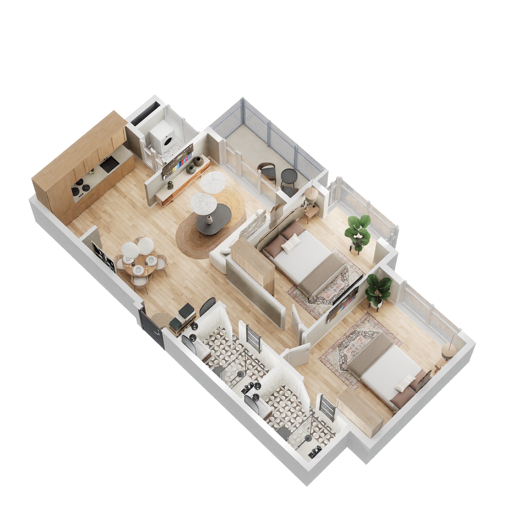 Floor plan of 2 BHK 1059 Sq. Ft. Apartment in Bhartiya Nikoo Homes, Bangalore