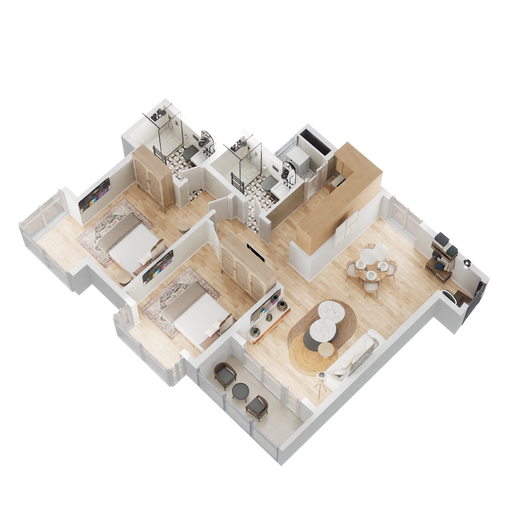 Floor plan of 2 BHK 1098 Sq. Ft. Apartment in Bhartiya Nikoo Homes, Bangalore