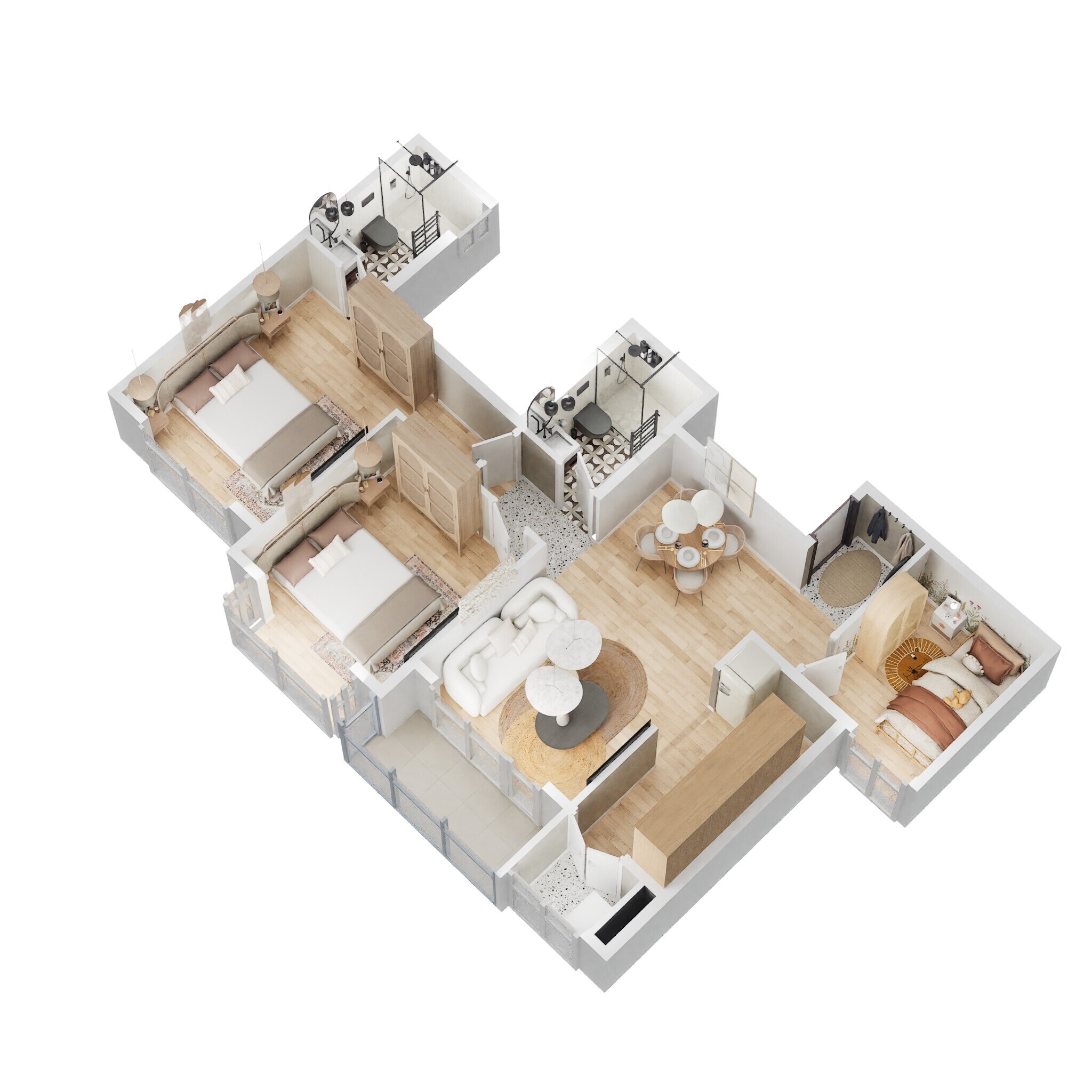 Floor plan of 2 BHK 1265 Sq. Ft. Apartment in Bhartiya Nikoo Homes, Bangalore