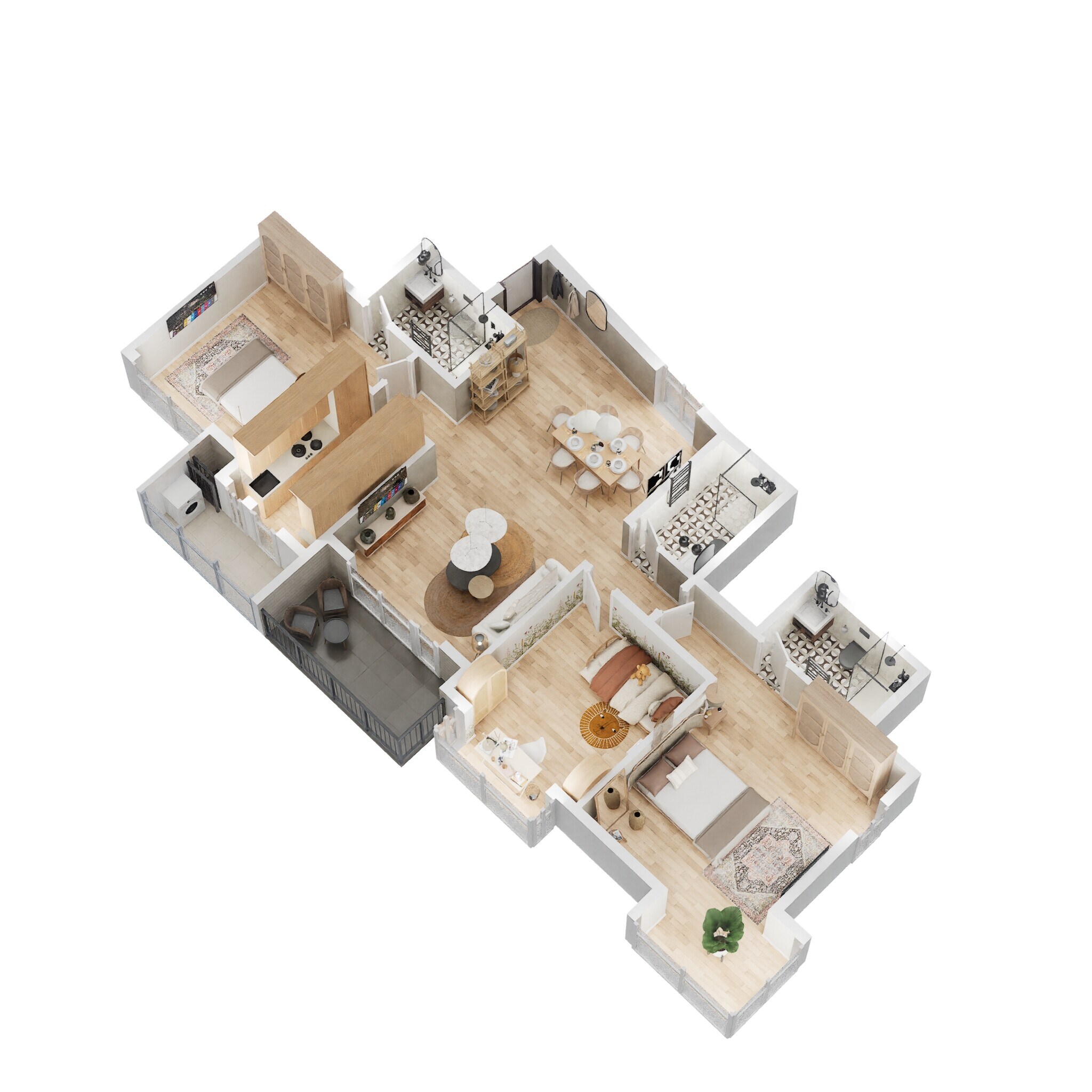 Floor plan of 3 BHK 1595 Sq. Ft. Apartment in Bhartiya Nikoo Homes, Bangalore
