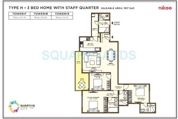  3 BHK Apartment at Bhartiya Nikoo Homes, Thanisandra Main Road – for Sale