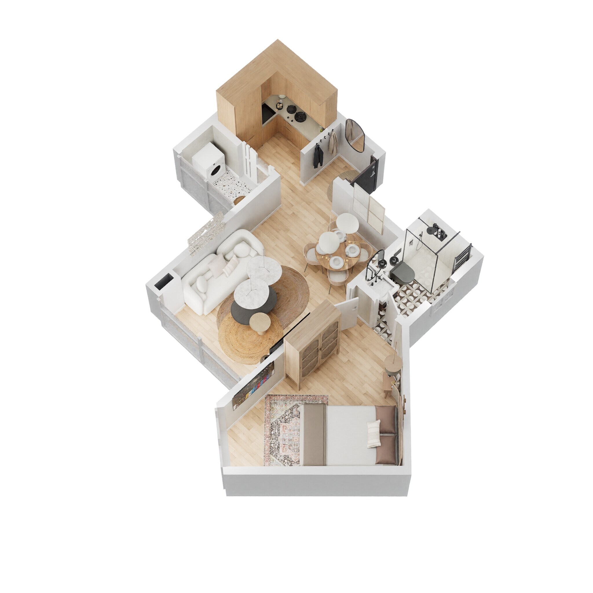 Floor plan of 1 BHK 908 Sq. Ft. Apartment in Bhartiya Nikoo Homes Phase 2, Bangalore