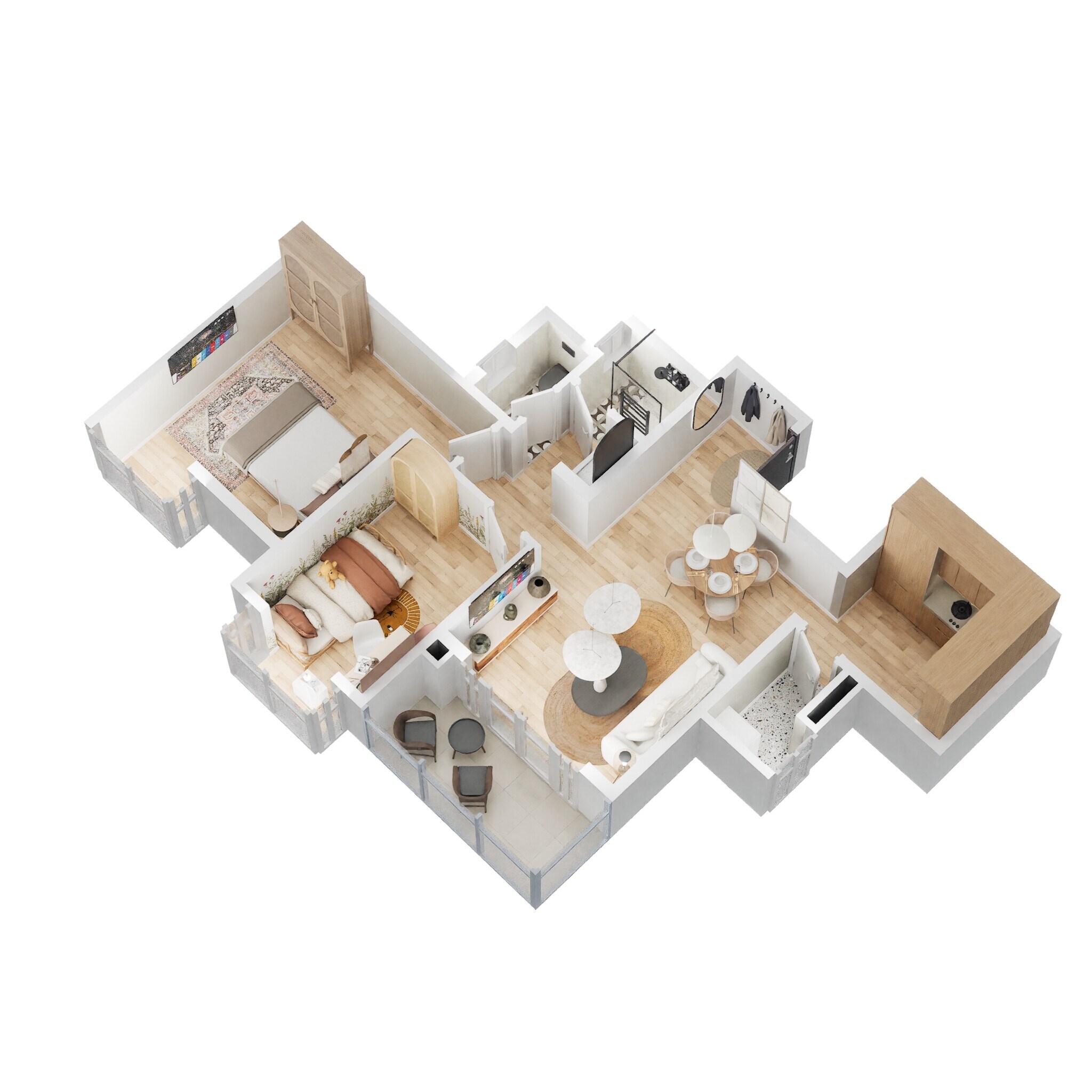 Floor plan of 1 BHK 977 Sq. Ft. Apartment in Bhartiya Nikoo Homes Phase 2, Bangalore