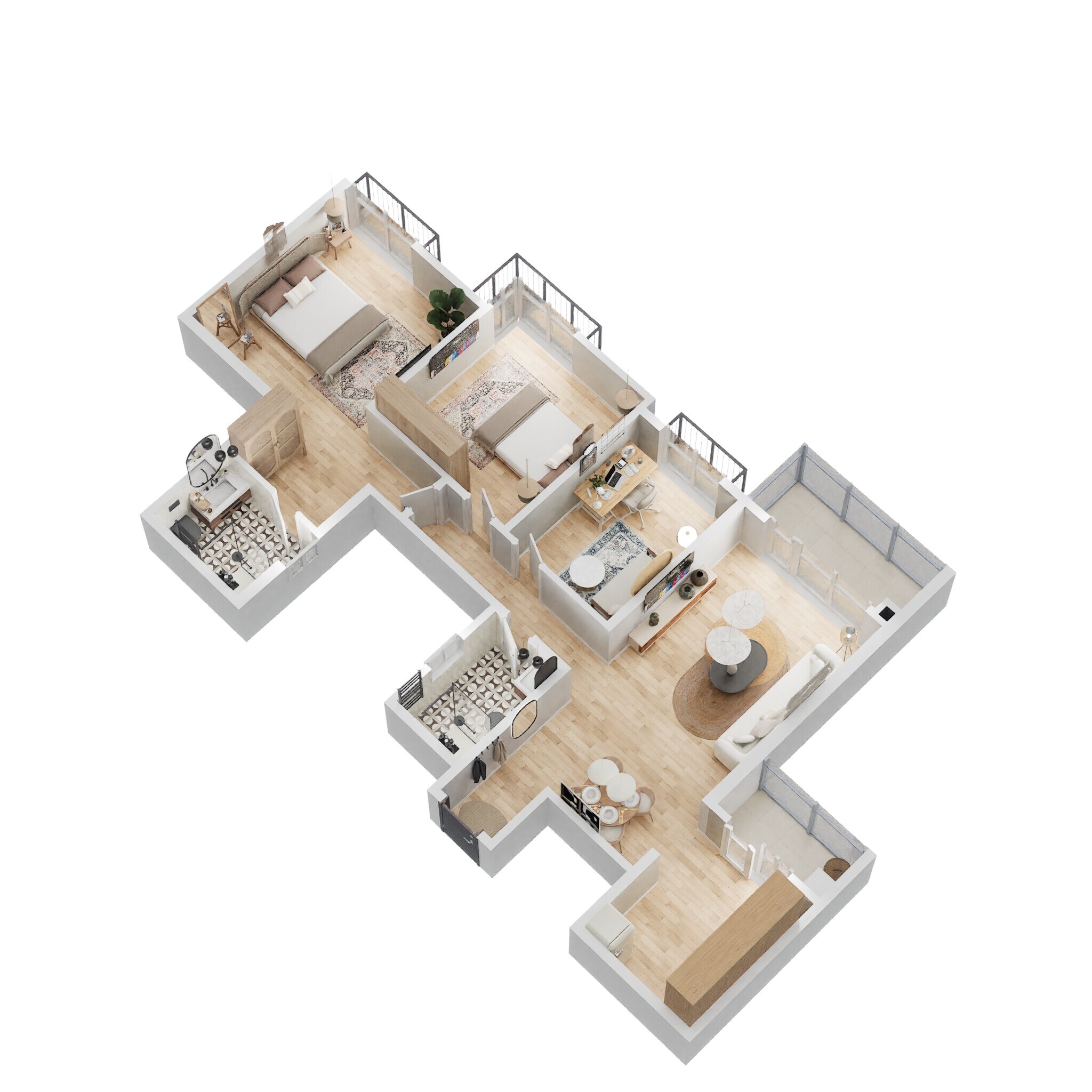 Floor plan of 2 BHK 1290 Sq. Ft. Apartment in Bhartiya Nikoo Homes Phase 2, Bangalore
