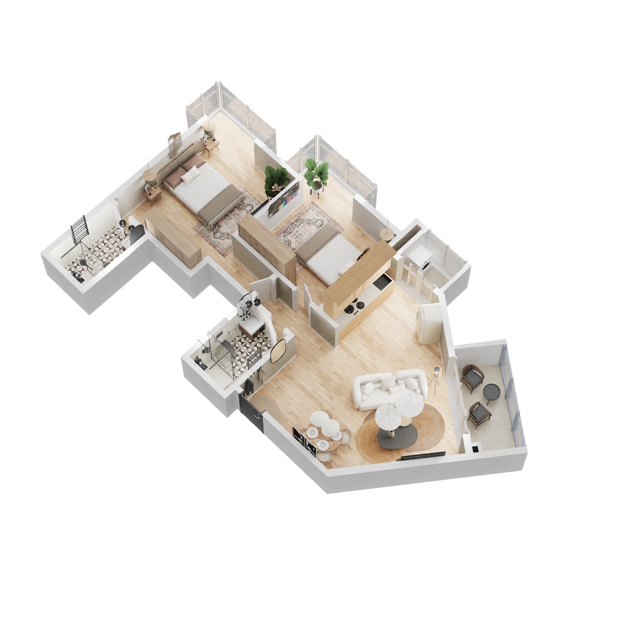 Floor plan of 2 BHK 1125 Sq. Ft. Apartment in Bhartiya Nikoo Homes Phase 2, Bangalore