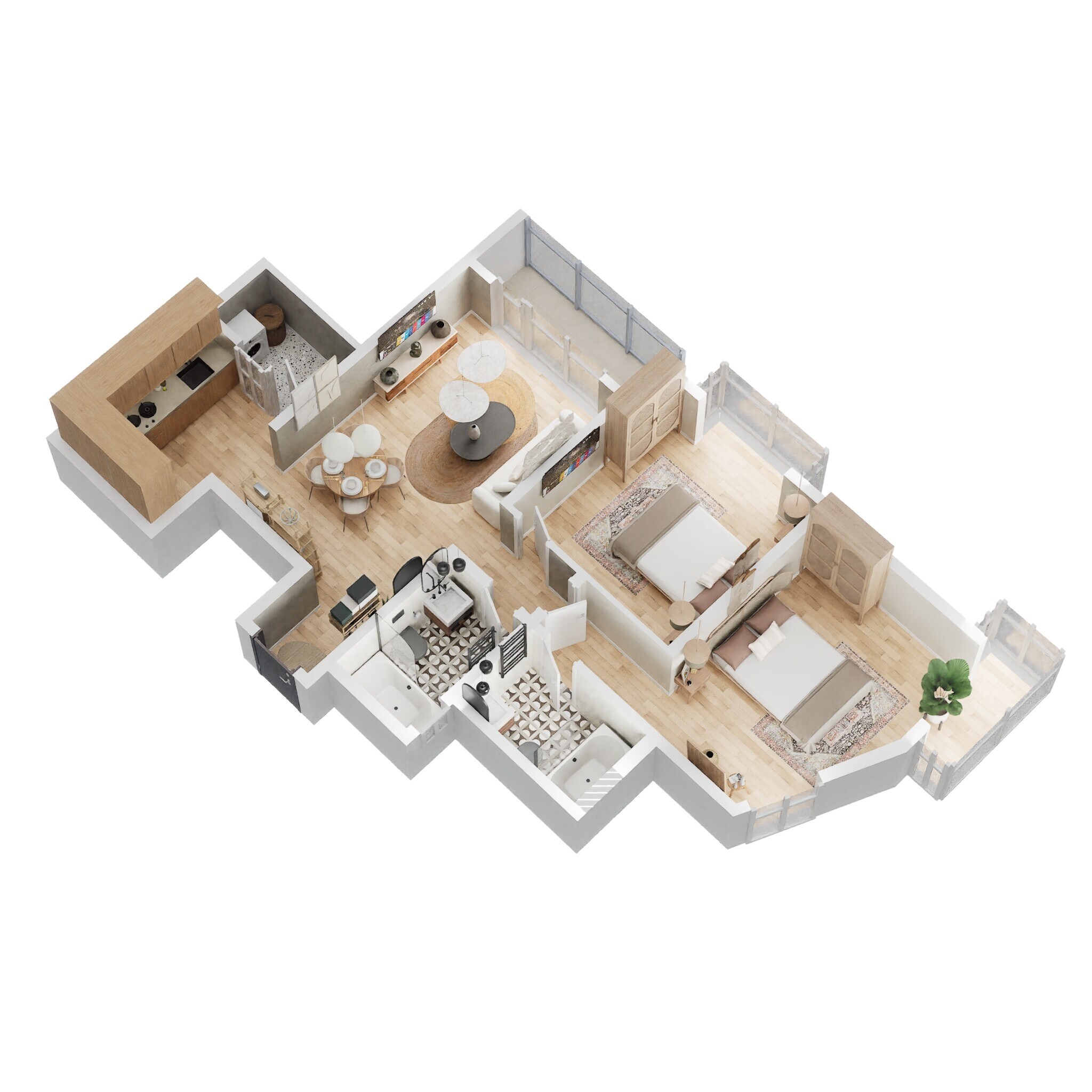 Floor plan of 2 BHK 1129 Sq. Ft. Apartment in Bhartiya Nikoo Homes Phase 2, Bangalore