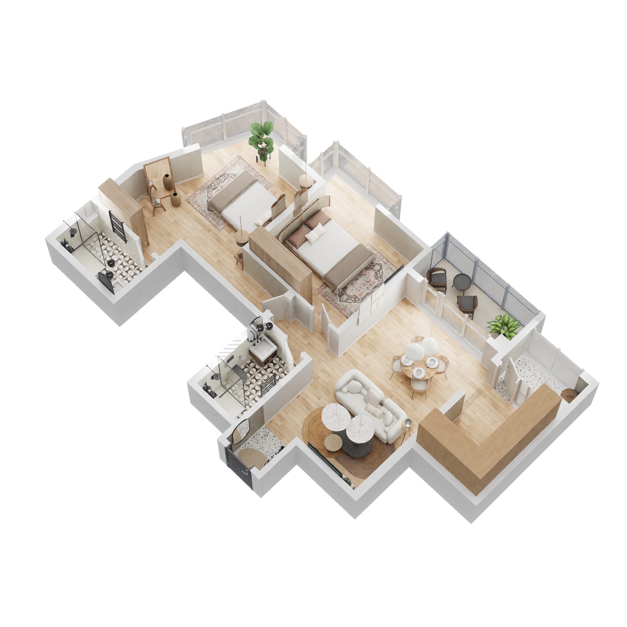 Floor plan of 2 BHK 1239 Sq. Ft. Apartment in Bhartiya Nikoo Homes Phase 2, Bangalore