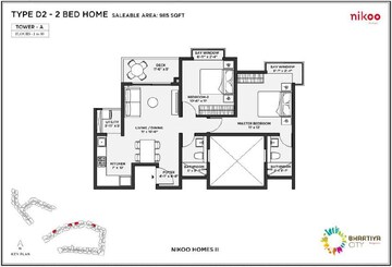  2 BHK Apartment at Bhartiya Nikoo Homes Phase 2, Thanisandra Main Road – for Sale