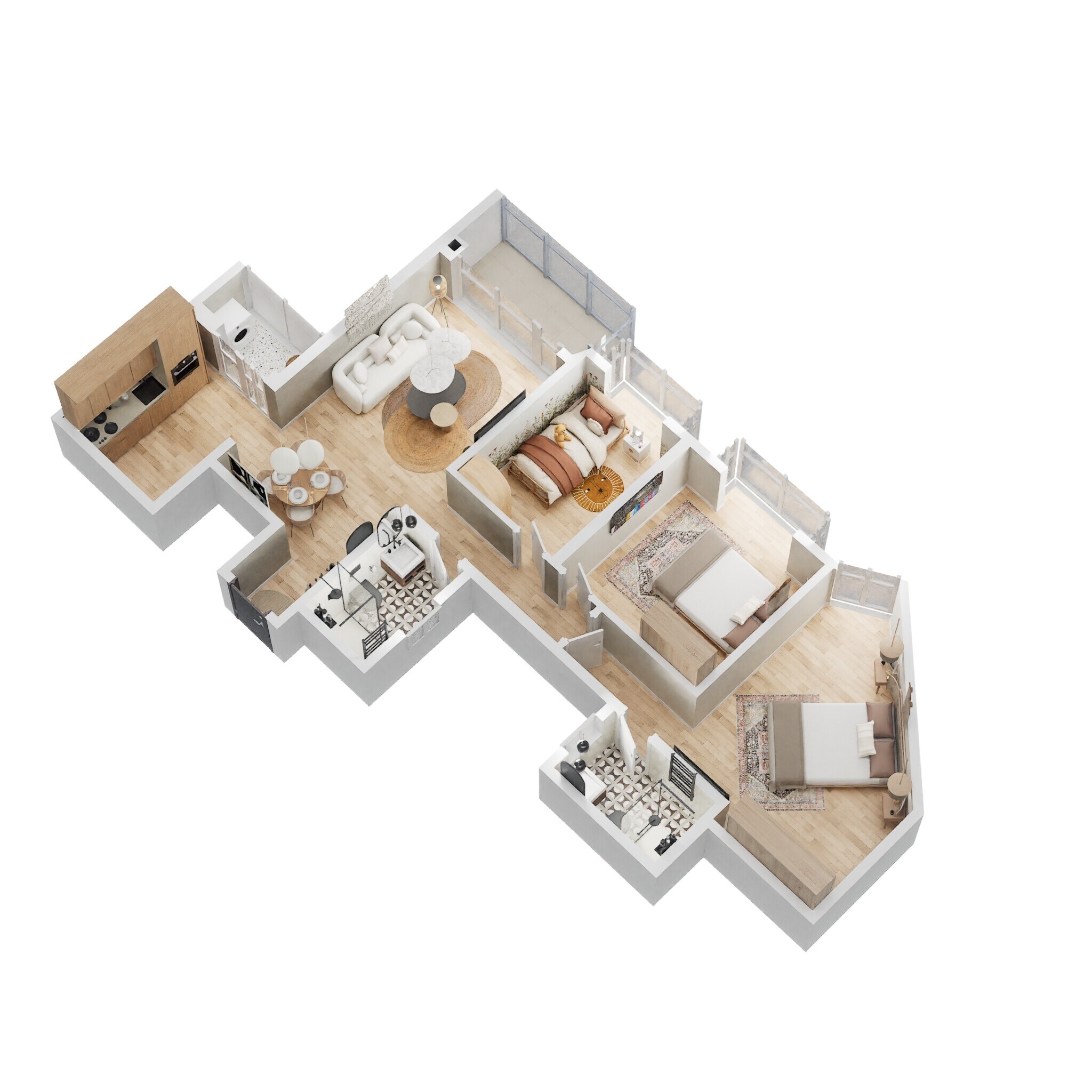 Floor plan of 2 BHK 1159 Sq. Ft. Apartment in Bhartiya Nikoo Homes Phase 2, Bangalore