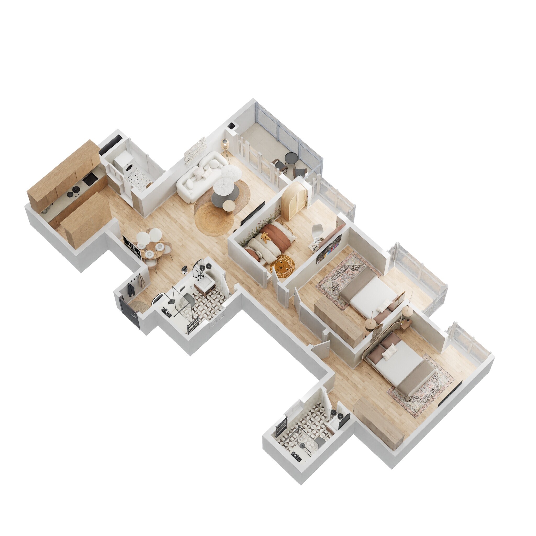 Floor plan of 2 BHK 985 Sq. Ft. Apartment in Bhartiya Nikoo Homes Phase 2, Bangalore