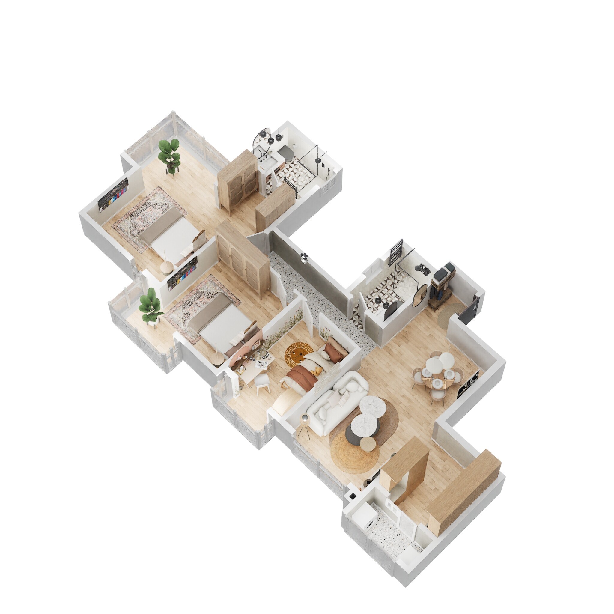 Floor plan of 2 BHK 1106 Sq. Ft. Apartment in Bhartiya Nikoo Homes Phase 2, Bangalore