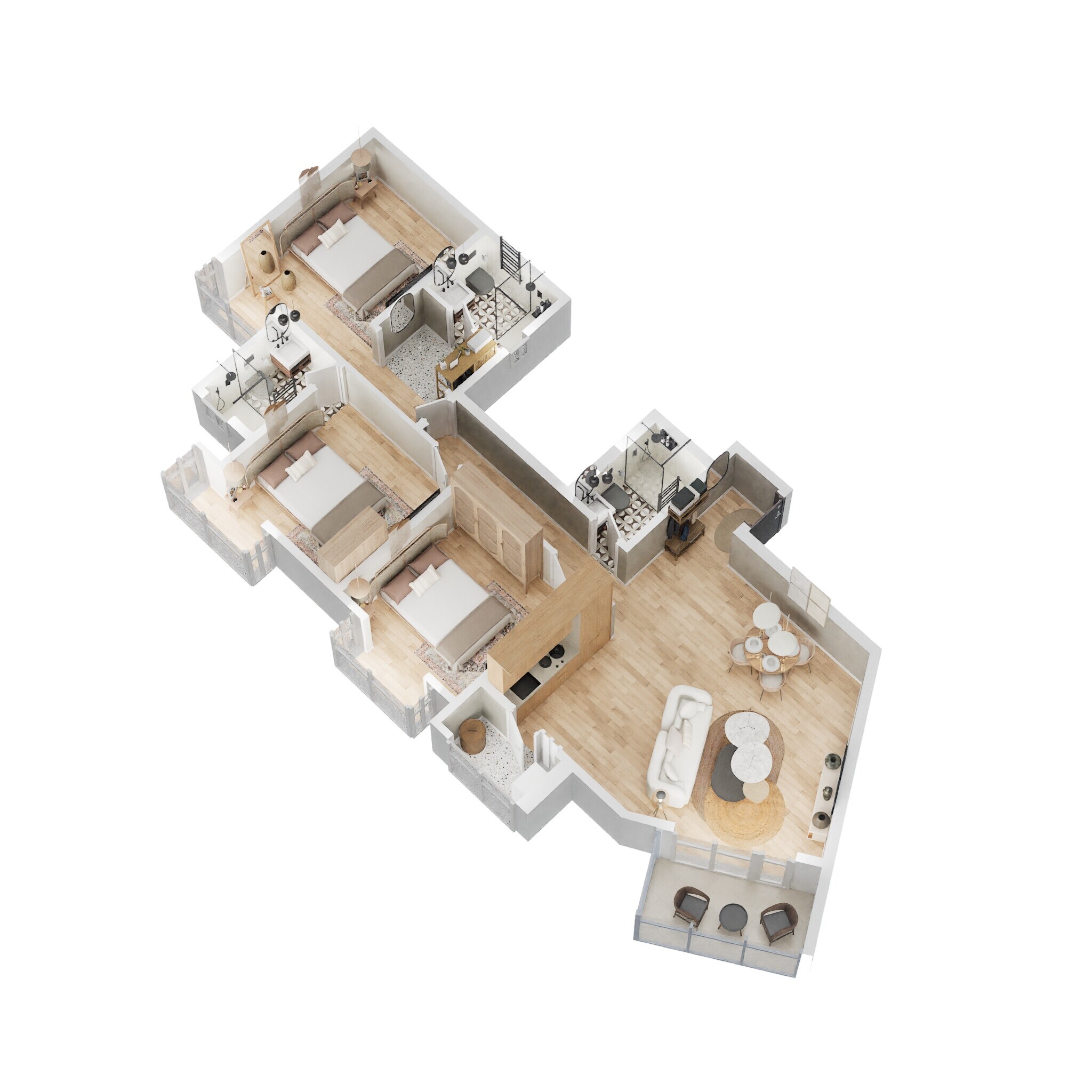 Floor plan of 3 BHK 1768 Sq. Ft. Apartment in Bhartiya Nikoo Homes Phase 2, Bangalore
