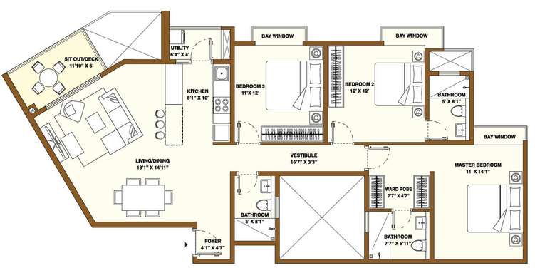 bhartiya nikoo homes phase 2 apartment 3bhk 1121sqft 1