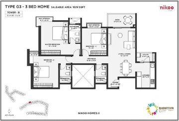  3 BHK Apartment at Bhartiya Nikoo Homes Phase 2, Thanisandra Main Road – for Rent