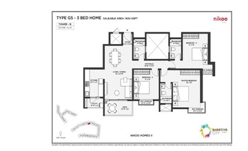  3 BHK Apartment at Bhartiya Nikoo Homes Phase 2, Thanisandra Main Road – for Sale