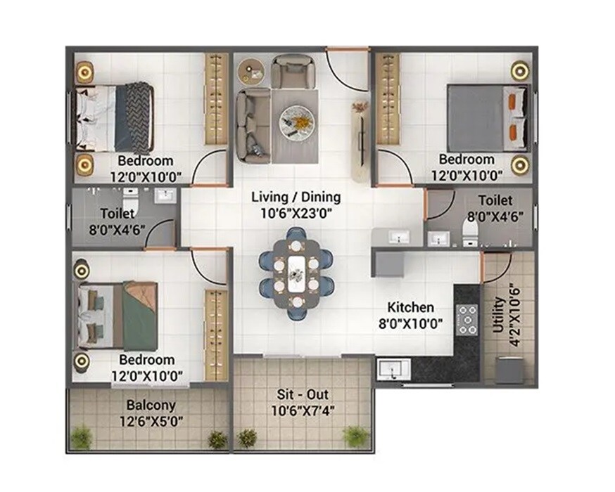 3 BHK 1327 Sq. Ft. Apartment