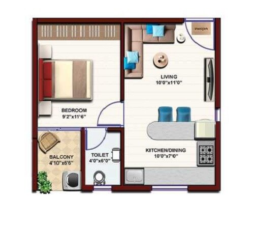Floor plan of 1 BHK 445 Sq. Ft. Apartment in Bhavisha Urban Homes, Bangalore