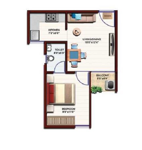 Floor plan of 1 BHK 478 Sq. Ft. Apartment in Bhavisha Urban Homes, Bangalore