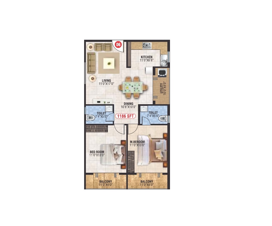 2 BHK 1186 Sq. Ft. Apartment in Bhoo Aabharana