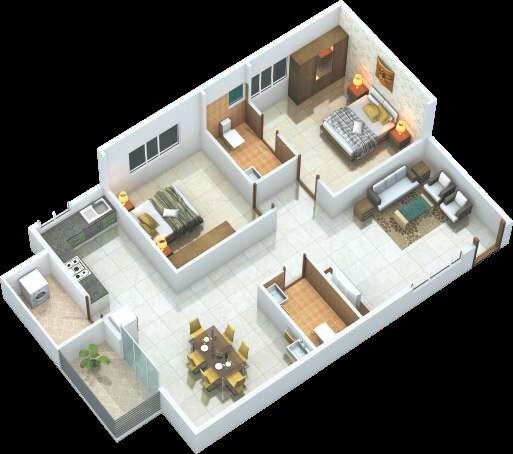 Floor plan of 2 BHK 1290 Sq. Ft. Apartment in Bhoo Amrutha Nandhi, Bangalore
