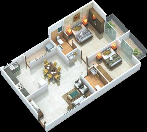 Floor plan of 2 BHK 1323 Sq. Ft. Apartment in Bhoo Amrutha Nandhi, Bangalore