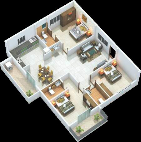 Floor plan of 3 BHK 1719 Sq. Ft. Apartment in Bhoo Amrutha Nandhi, Bangalore